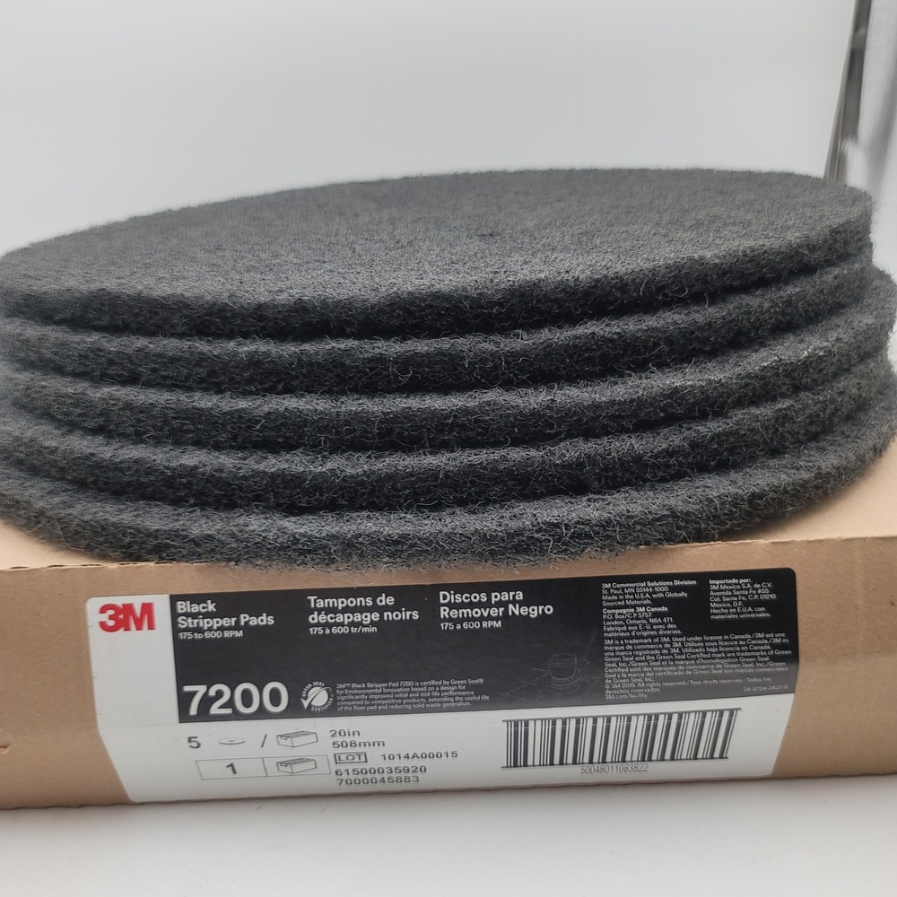 3M 7200 Black Stripper Pads 20" Inch Floor Stripping Pads 5 Pack 175-600 RPM